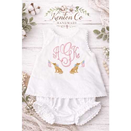 Personalized Puppy Birthday Bubble Romper | Embroidered Monogram Baby Outfit