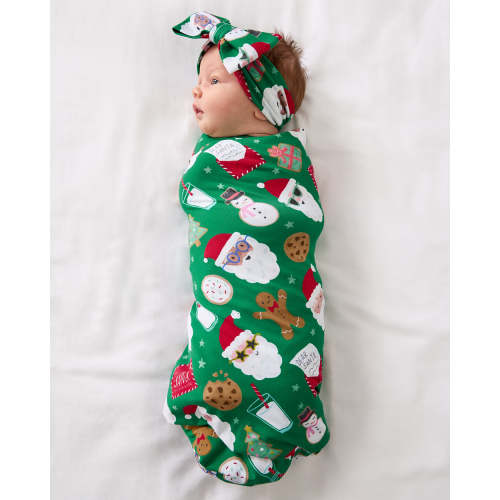 Cookies for Santa Swaddle & Luxe Bow Headband Set | Little Sleepies