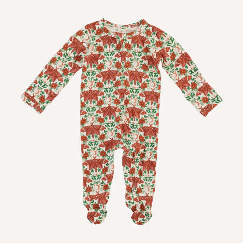 long sleeve two way zipper footie | rust moon moth | bamboo – kate quinn