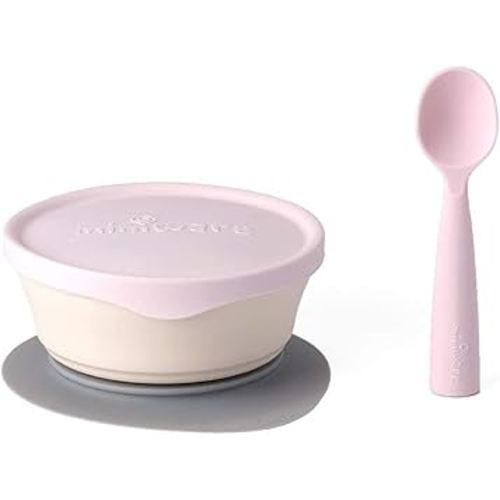 Miniware First Bites Baby Feeding Set with Baby Bowl, Detachable Suction Foot, and Baby Spoon - Eco-Friendly, BPA Free, Dishwasher Safe Baby Eating Essentials(Vanilla & Cotton Candy)