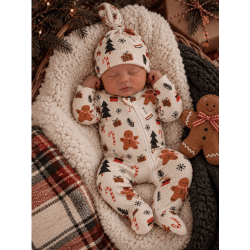 Organic Waffle Basic Zip Footie, Gingerbread Wonderland Snow – SpearmintLOVE