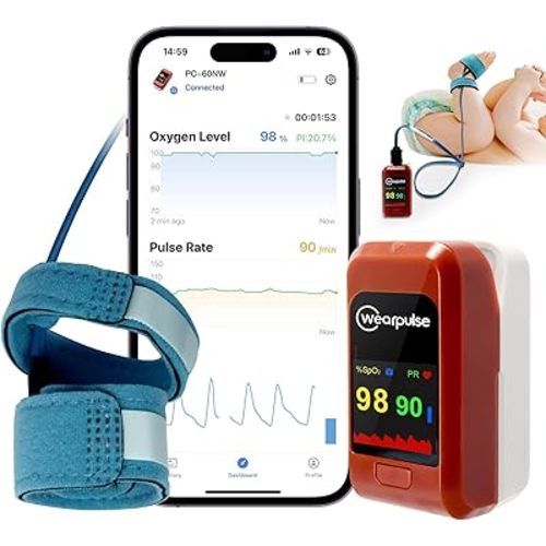 Kids Oxygen Monitor, Infant Fingertip Pulse Oximeter Tracks Adult and Child's SPO2 & Pulse Rate, Toddler Foot O2 Monitor with Audio Reminder, Free APP & PC Report