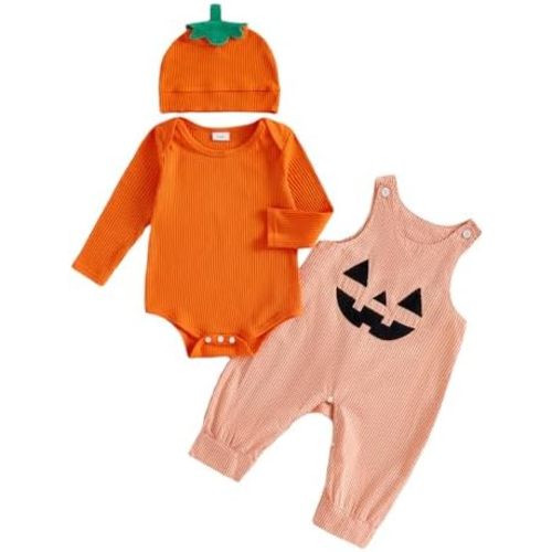 My First Halloween Baby Boy Outfit Romper Plaid Overalls Pants Set