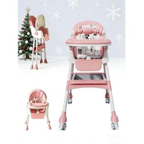 Foldable 5-in-1 Baby & Toddler High Chair with Adjustable Recline, Footrest, PU Seat Pad and Dual Trays-Pink