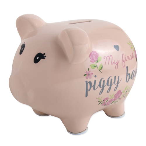 Baby Essentials My First Piggy Bank for Newborns, Infants and Toddlers in Floral My First