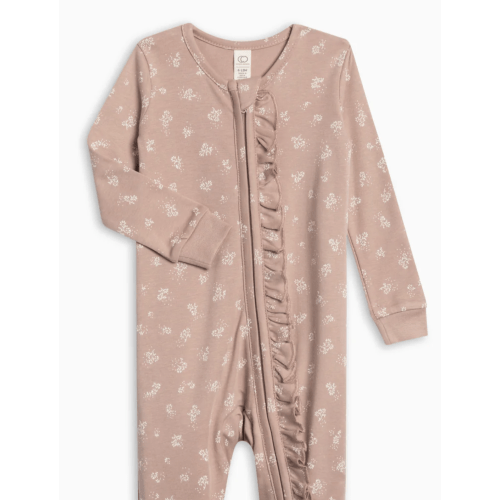 Neve Ruffle Zipper Footie - Ophelia Floral / Mauve