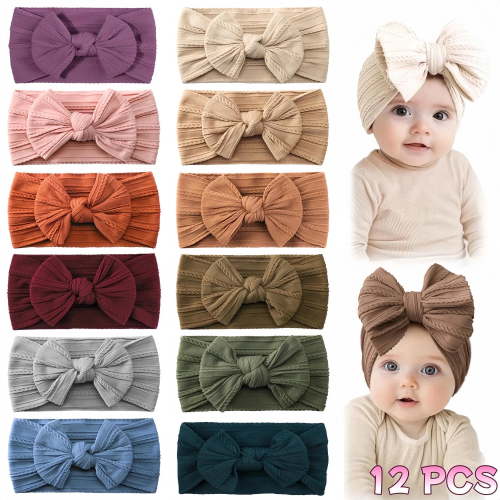 12 Pcs Baby Girl Nylon Headbands, Soft Hair Bows Elastic Hairbands for Newborn Infant Toddlers Kids Hair Accessories