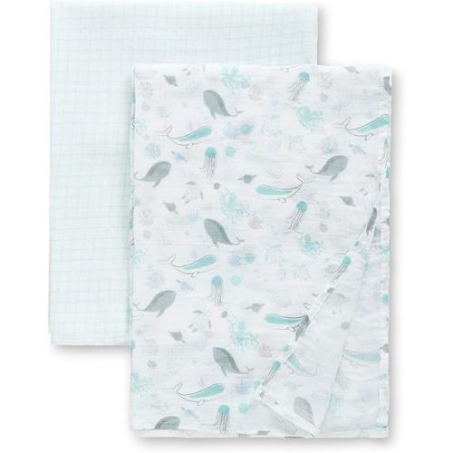 Delta Children 100% Cotton Muslin Baby Receiving Blankets for Girls and Boys – 47x47 Inches (Pack of 2), Sea Life