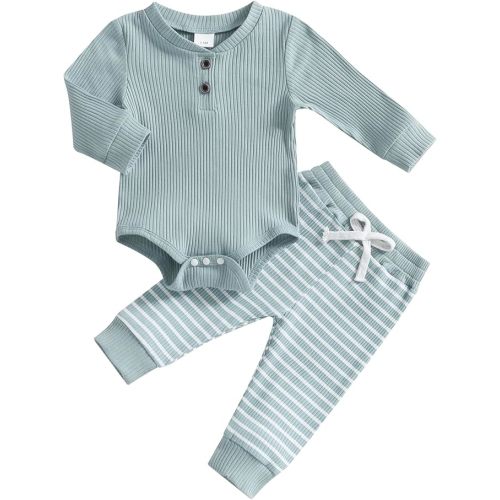 Newborn Baby Boy Girl Clothes Ribbed Knitted Long Sleeve Romper Pants Solid Cotton Infant Fall Winter Outfits 2Pcs