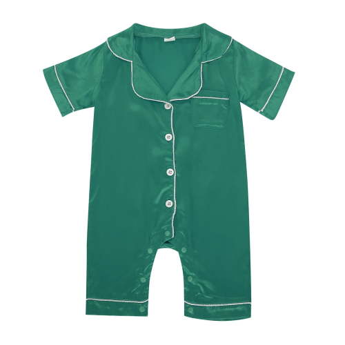 Weebloom Baby Loungewear Newborn Infant Silk Rompers Button Down Short Sleeve Satin Pj'S Jumpsuit Onesies 3-6 Months Green