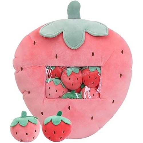 REFAHB Cute Throw Pillow Stuffed Strawberry Toys Removable Fluffy Creative Gifts for Teens Girls Kids,