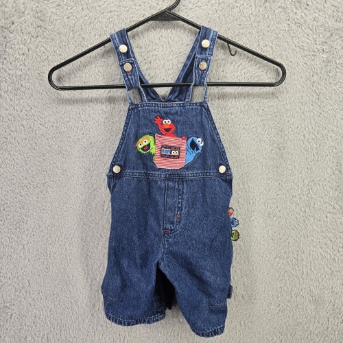Sesame Street Elmo Gear Denim Overalls Size 12M Vintage Y2K 2002 Embroidered