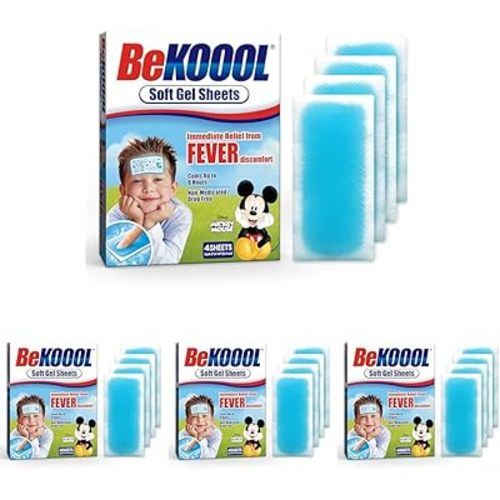 BEKOOOL Soft Gel Sheets for Kids for Cooling Relief from Fever discomfort | 4 Count (Pack of 4)