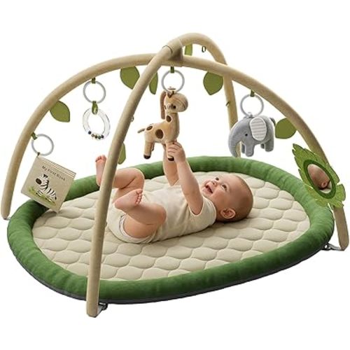 Baby Play Gym & Activity Mat, Baby Play Mat with 5 Detachable Toys, Promotes Motor Skills & Sensory Development, Tummy Time Mat for Baby to Toddler, Baby Essentials Shower Gift, Green