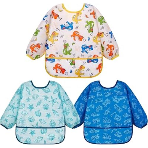 Lictin 3 Packs Baby Bibs for Boy or Girl, Cute Long Sleeve Bib