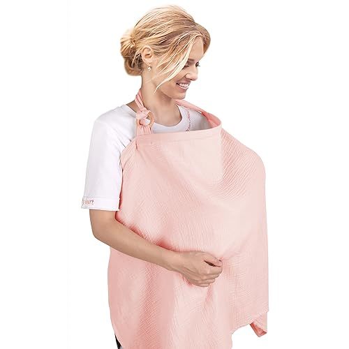 Muslin Nursing Covers for Breastfeeding, MVUOCR 100% Cotton Breastfeeding Cover for Mom, Multi-use Nursing Apron with Drawstring Bag, Soft and Breathable Privacy Nursing Covers with Wooden Hoop