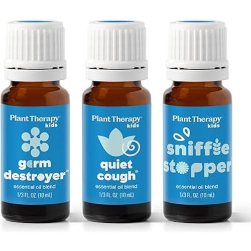 Plant Therapy Kids Feelin' Good Essential Oil Blend Set, Includes: Germ Destroyer, Quiet Cough, Sniffle Stopper 100% Pure, Undiluted, Natural Aromatherapy 10 mL (1/3 oz)