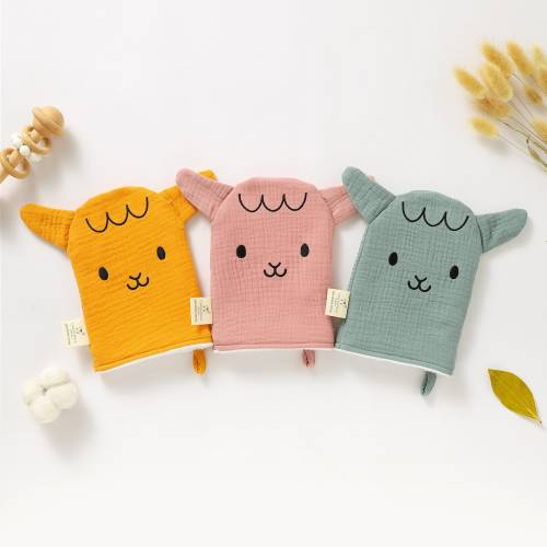 Tiny Alpaca | Organic Cotton Baby Wash glove | 15x20 cm|  Gender Neutral | Sheep Collection  | Baby Shower Gift | 350 GSM