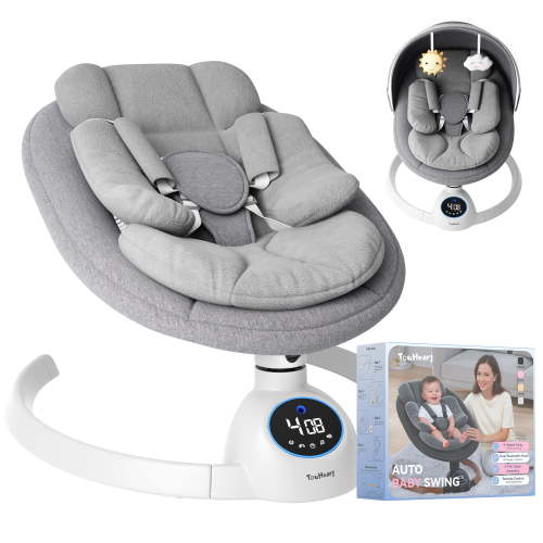 TouHeart Electric Baby Swing, Infant Rocker with Bluetooth & Remote,5 Speeds,10 Lullabies,3 Timing, Gray