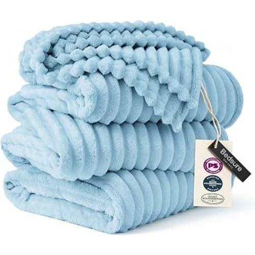 Bedsure Soft Large Fleece Blanket for Bed Light Blue 120"x120"