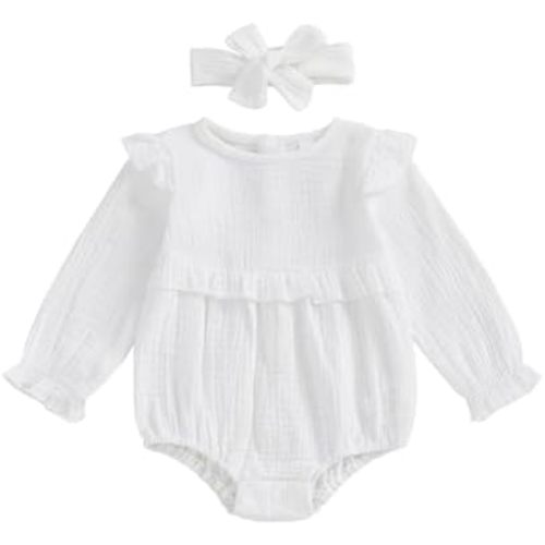 Newborn Infant Baby Girl Clothes Cotton Linen Long Sleeve Smocked Bubble Romper Ruffle Bodysuit Jumpsuit Fall Outfit