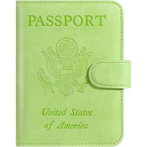 Passport Holder Cover Wallet RFID Blocking Leather Card Case Travel Accessories for Women Men (Apple green)