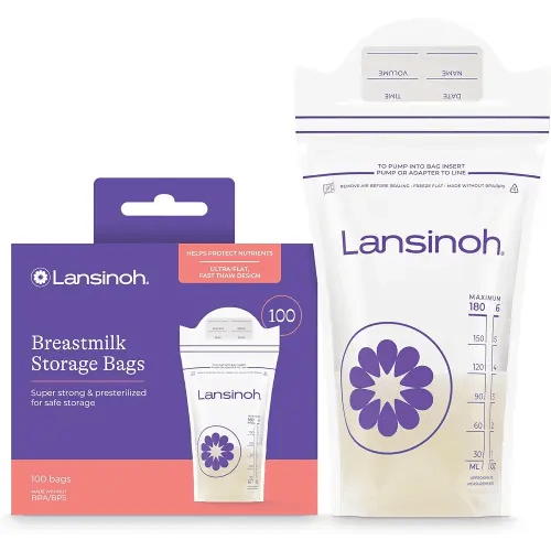 Lansinoh Breastmilk Storage Bags, 100 Count, Baby Essentials, Fast Freeze & Thaw Breast Milk Bags for Baby Bottle Feeding, Superior Strength & Stretch, 6 Ounce