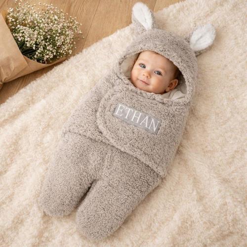 Plush Bunny Baby Swaddle Sleep Sack Anti-Startle Wearable Blanket Split-Leg Sleeping Bag for Newborns