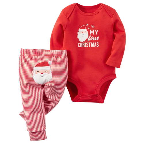 RMGVDSD Baby Boys Girls Pajamas Set Christmas Santa Romper Long Sleeve Tops Striped Pants Sleepwear Loungewear Clothes Sets 0-3 Months