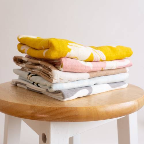 Tiny Alpaca | Pack of 5 | Organic Muslin Squares | Baby Burp Cloths | 60X60CM | Animal Designs | Baby Gift | Baby Shower Gift