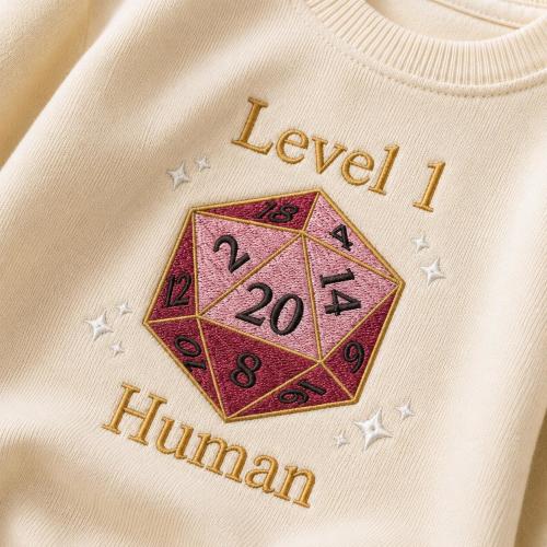 Level 1 Human D20 Dice Embroidered Baby Romper | RPG Gamer Baby Bodysuit, Newborn Coming Home Outfit