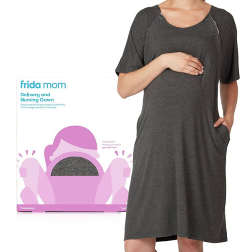Frida Mom Labor and Delivery Gown for Hospital, Easy-Snap, Tagless Nursing Gown with Skin-to-Skin Access and Full Coverage in The Back