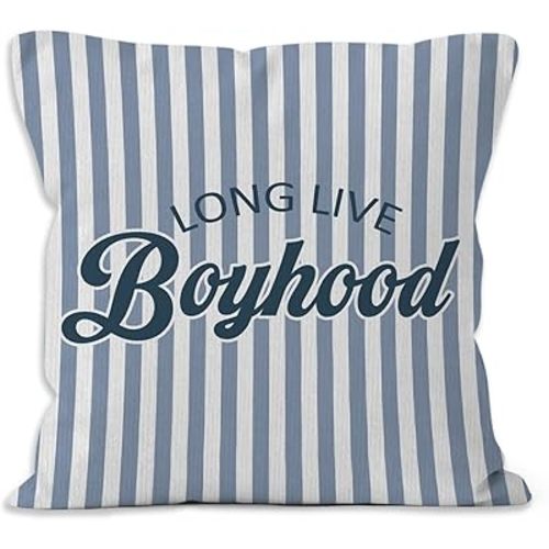 Long Live Boyhood Throw Pillow Covers 18x18, Blue Striped Decorative Pillow Covers for Boys Kids Room Bedroom Playroom, Toddler Boy Room Decor Accent Pillows Cover Pillowcases