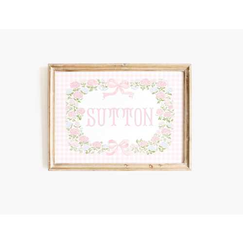 Custom Baby Name Wall Art, Grand Millennial Pink Gingham Nursery Decor, LoveShackFancy Art