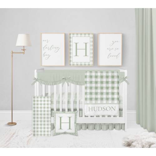 Baby Boy Crib Bedding Set, Sage Baby Bedding Crib Sets Boy, Baby Boy Nursery Bedding, Gingham Nursery Decor, Sage Green Crib Bedding Set Boy