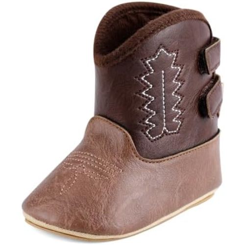 MK MATT KEELY Leather Western Boots Cowboy Bootie Soft Sole Non-Slip Crib Shoes for Baby Infant Toddler Girls Boys Newborn