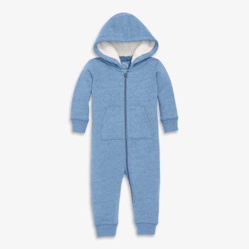 Baby teddy fleece-lined zip romper - Heather vintage blue / 12-18