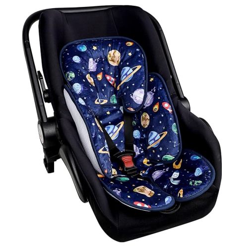Baby Car Seat Head Support for Newborn, 2 in 1 Infant Car Seat Head Body Support for Boys Extra Soft Breathable Baby Car Seat Cushion Insert for Strollers, Swings, and Bouncers, Blue Space