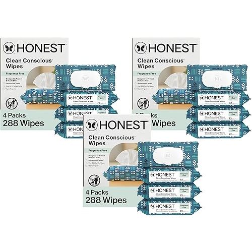 The Honest Company Hypoallergenic Multi-Use Baby Wipes for Sensitive Baby Skin, Balance Blues, 288 Count (Pack of 3)