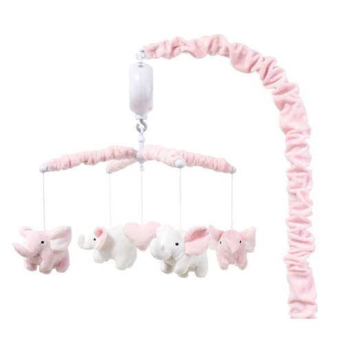 The Peanutshell Pink Elephant Musical Baby Crib Mobile for Girls, Nursery Animal