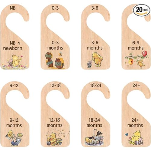 PAMBO The Winnie Bear Baby Closet Dividers, Clothes Organizer for Baby Nursery Decor Wooden Hanger for Newborn Baby Stuff From 0-24+ Months