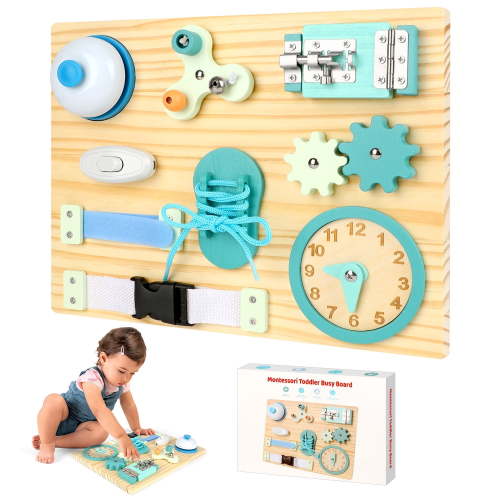 Flooyes Montessori Busy Board for Kids, Wooden Activity Board Gift For Boys Girls 18M+ Birthday
