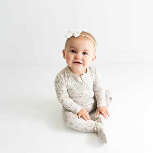 Zippered Footie in Oat Leopard