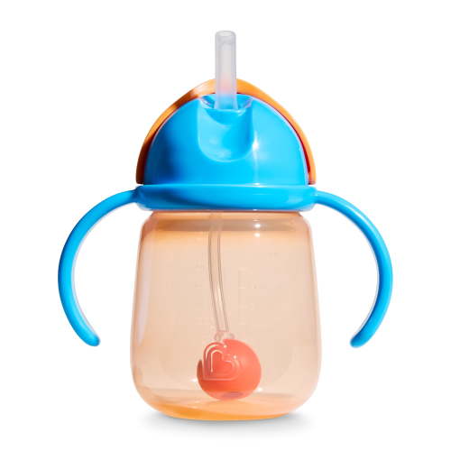 Munchkin Any Angle™ Spill-Proof Weighted Straw Trainer Cup, 7 oz, Orange/Blue, Unisex