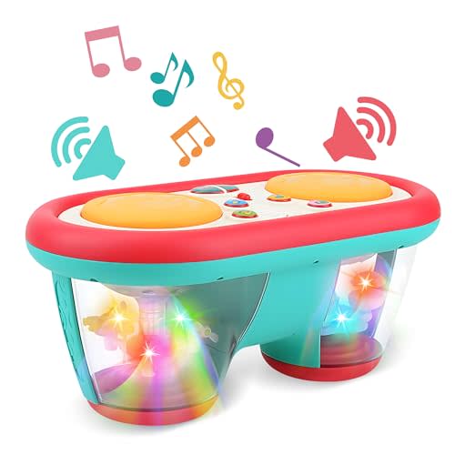 ROHSCE Baby Toys for 6 to 12 Months, Drum Musical Learning Infant Toys Rotating Light Up Toys for 12-18 Months, Tummy Time Toys for Baby 0-3-6-9 Months, Baby Gifts Toys 1 Year Old