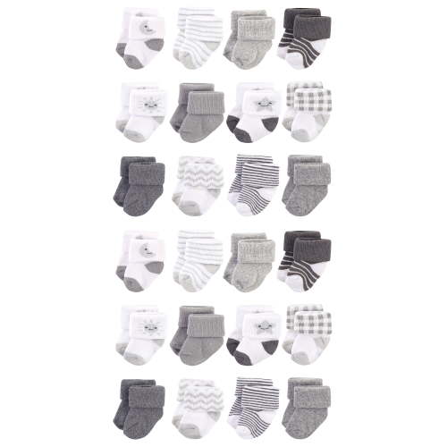 Hudson Baby Cotton Rich Baby Terry Socks 24-Pack, Moon, 0-3 Months