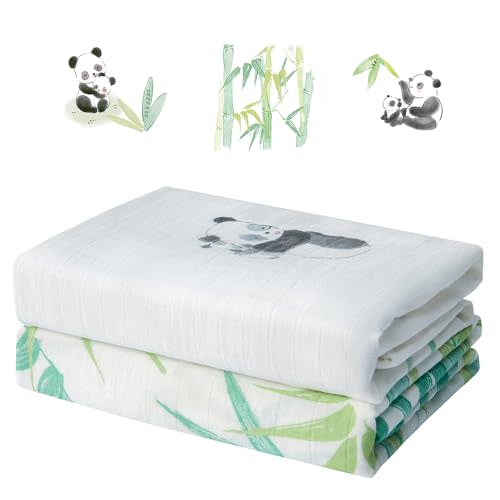 IBESTOPIA Muslin Swaddle Blankets for Newborn, 2-Pack Breathable Receiving Baby Blanket, Large 47 x 47 Inches Swaddling Wrap for Boys and Girls (Panda Paradise)