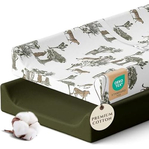 Pobi Baby Changing Pad Cover for Boys, Soft Cotton, 2 Pack (Safari)
