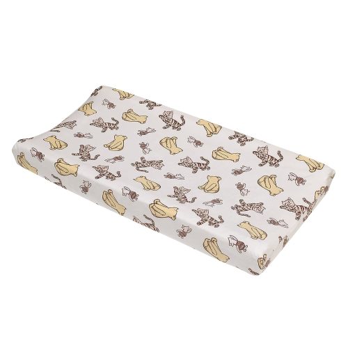 Disney Classic Pooh Hunny Fun with Piglet and Tigger White and Taupe Super Soft Changing Pad Cover Classic Pooh - Hunny Fun