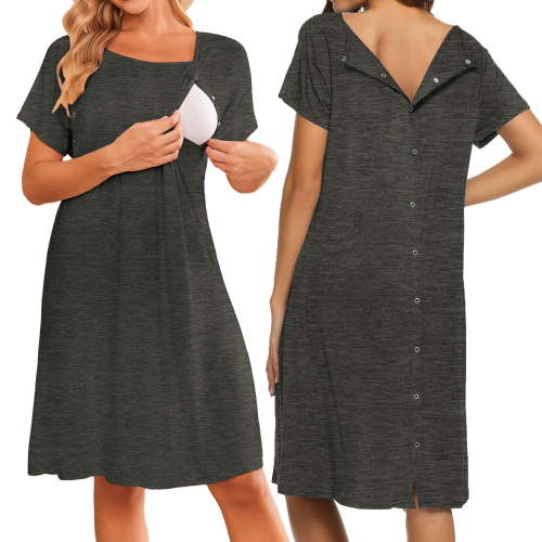 Avidlove Women Maternity Nursing Nightgown with Button Short Sleeve Nursing Dress for Breastfeeding Labor and Delivery Gown for Hospital S-XXL